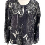 Citron Santa Monica Crinkle Embroidered Cut Out Topper Jacket size Large Petite Blue Photo 0