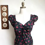 Vintage 90s Cherry Print Swiss Dot Black Wiggle Dress Large Size M Photo 2