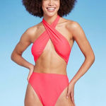 Wild Fable  Cross Front Halter Cutout One Piece Swimsuit Coral Pink Size‎ medium Photo 0