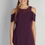 Doe & Rae ModCloth Eggplant Purple Short Lace Neck Cold Shoulder Dress NEW Sz M Photo 0