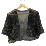 Chico's Black Mesh Rope Embroidered Shawl Cropped Cardigan XS Photo 10