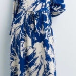 ZARA  Blue and Cream Long Sleeve Dress Photo 0
