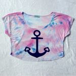Workshop  Anchor Tie Dye Short Sleeve Crop Top in Pink/Blue/White - Size Medium Photo 0
