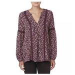 simply styled Long Sleeve Floral V-Neck Crochet Lace Peasant Blouse Medium Top Photo 1