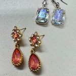 Rhinestone Dangle Drop Pierced Earrings Set of Two Dressy Formal Silver Photo 0