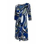Bisou Bisou M Midi Dress Blue Gray White Stretch Abstract Print Modern Artsy Photo 1