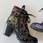 Diba Tapestry Floral Ankle Boots Black Block Heel Lug Sole Women's Size 7 Boho Photo 6