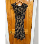 Polo Ralph Lauren Silk Floral Ruffle Midi Dress Black Beige 10 Romantic Boho Photo 1