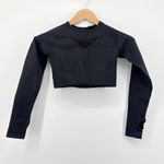 AYBL ‎ Black Motion Seamless Cropped Long Sleeve Gym Top Thumbholes Cutout Back S Photo 2