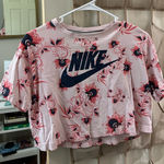 Nike  Pink Floral Crop Top with Blue Logo Photo 0