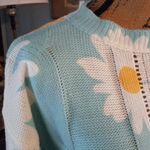 Miss Sparkling Aqua Blue & White Daisy Print Openwork Pull Over Sweater Size M Photo 4