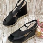 via spiga Black Leather Peep Toe Wedge Sandals 7 Photo 0