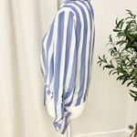 Japna Womens Blue White Striped Button Up Tie Shirt Photo 3