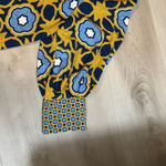 Chico's  Gold Blue  Medium Geometric Print‎ Pintuck Top Raglan Sleeves Split Photo 8