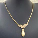 Vintage Unsigned Pave Crystal Angel Wing Faux Pearl Teardrop Gold Photo 13