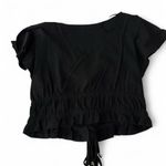 Princess Polly Black  cropped blouse with tie front detail. size 8. Photo 1
