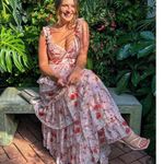 Mac Duggal Pink Floral Ruffled Sweetheart Sleeveless A-Line Gown Size 6 Photo 8