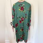 Free People  Green & Pink Floral Slim Maxi Midi Length Kimono Duster Size Small S Photo 3