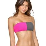 PQ Swim Bikini Top Womens Small Grey Cream Two Tone Bandeau Bikini Halter Tie Gray Photo 1