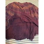 Free People Burgundy Plaid Gauze Button Up Shirt Tunic Top Women's Medium Photo 1