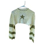 Women’s Cream and Green Star Cropped Sweater Size small Photo 4
