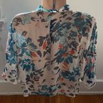 Chelsea28 floral faux wrap sheer 3/4 sleeves white & blue blouse size S bohemian Photo 1