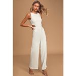 Lulus NWT  Moments to Remember White Sleeveless Wide-Leg Cutout Jumpsuit Classy M Photo 2