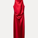 ZARA  dress Maxi  Red satin Lingerie Fitted wedding Party Photo 14