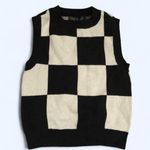 Retro Preppy Academia Black white checkered plaid sweater vest sleeveless grunge goth Photo 0
