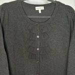Fashion Bug Women's XL Charcoal Gray Sweater Button Up 3/4 Sleeve Ruffle front Photo 1