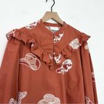 Fantastic Fawn  Poplin Blouse Cowboy Hat Print Ruffle Size Medium Photo 4