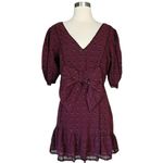 Love Shack Fancy  Lena Dress Short Puff Sleeves Burgundy Floral Bow V-Neck Medium Photo 9