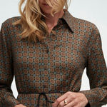 NWT Argent Soft Shirt Dress in Silk Viscose Medallion Print Size Medium Brown Photo 0