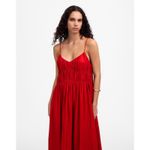 Madewell  Textured V-Neck Midi Dress Festival Red Size XS NWT Linen Cotton Luxe Photo 1