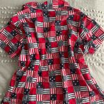 Lee Ms.  Red Short Sleeve Top Button Up Casual Patriotic Shirt Photo 2