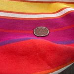 Liz Claiborne Pink, Orange, and Yellow Striped Canvas and Leather Hobo Purse Bag Photo 1