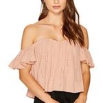 ASTR the Label Amara Off the Shoulder Eyelet Embroidered Crop Top Pink Large Photo 0