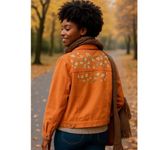 Blaine Trump Orange Floral Machine Embroidered Vine Yolk Collared Jacket Womens Size L Photo 1