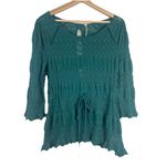 Free People Fire Island Blouse Crochet Top 3/4 Sleeve Knit Green size M Boho Photo 2