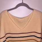 Amazon NWOT V Neck Cream Multicolor Striped Long Sleeve Acrylic Sweater Small Photo 2