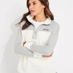 Vineyard Vines Mixed Media Cream & Gray Quarter Zip Pullover Sherpa L Photo 0
