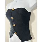 ZARA  S Small Black Knit Strapless Bustier Top Corset Gold Button Peplum Hem Tube Photo 1