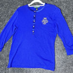 Ralph Lauren LAUREN  WOMENS KNIT BEADED LOGO 3/4 SLEEVE BLOUSE TOP BLUE SZ LARGE Photo 0