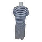 Toad & Co Muse Dress Size L Organic Cotton Midi Navy Blue Striped Pocket Photo 2