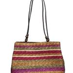 Vintage Straw Purse Handbag Shoulder Bag Rainbow Stripe Brown Photo 0