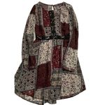 Hommage Women's Patchwork Long Sleeve Mini Dress Size Medium Red Black Tan Photo 9
