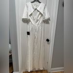 Lulus Elegant Confidence NWT Medium White Satin Flutter Sleeve Cutout Maxi Dress Photo 11