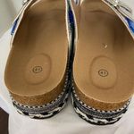 Chunky Silver Blue Rhinestone Beaded Bedazzled Platform Sandal Slides 10 10.5 Photo 5