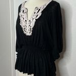 Byer California B•Wear Black Top with White Crochet Neckline detail size XL Photo 1