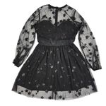 Women Sequin Star Print Black Tulle Dress Mesh See Photo 3
